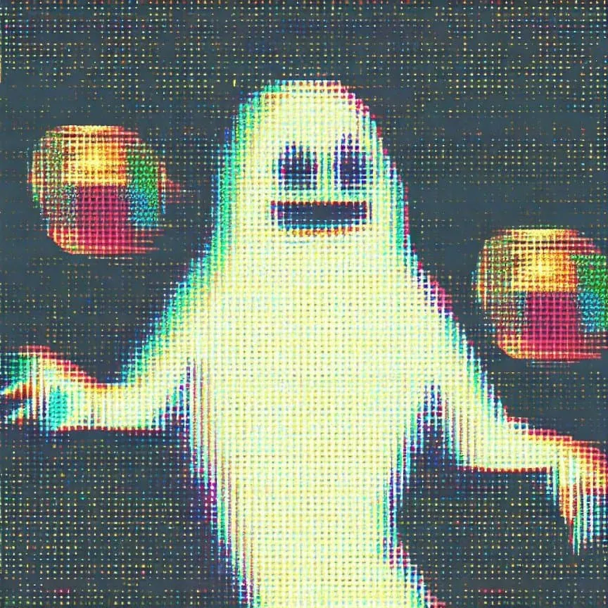 Dithered image of a ghost juggling